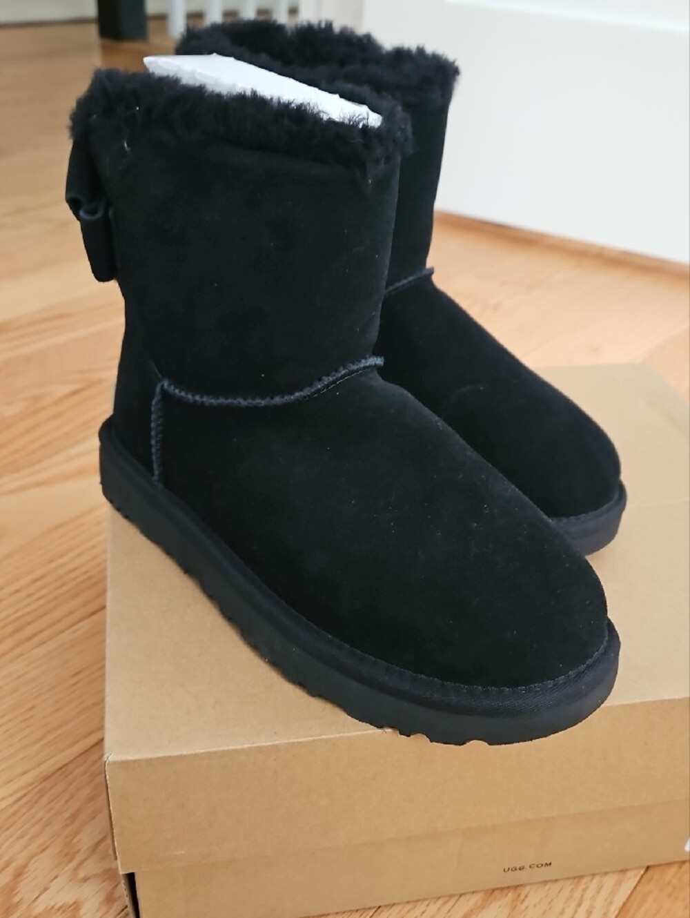 UGG Black Mini Bow Shearling Boots